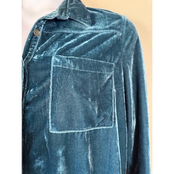 Umgee Whimsigoth Plus Size 1XL Crushed Velvet Button Down Shirt Tunic Jewel Tone - Picture 4 of 12